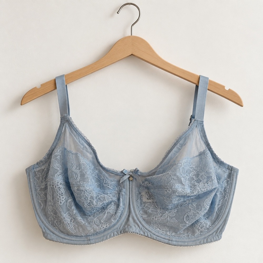 Wacoal Retro Chic Full Figure Underwire Lace Bra Light Blue 855186 36DDD